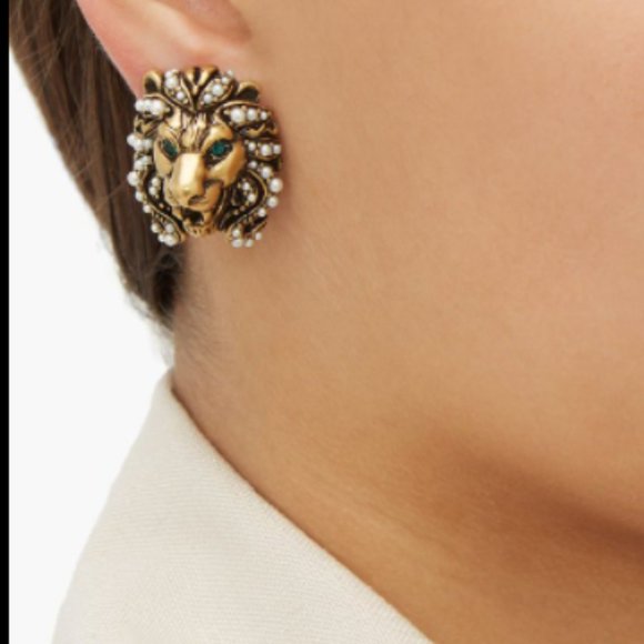 Gucci Lion faux pearl-embellished clip earrings - Picture 3 of 9